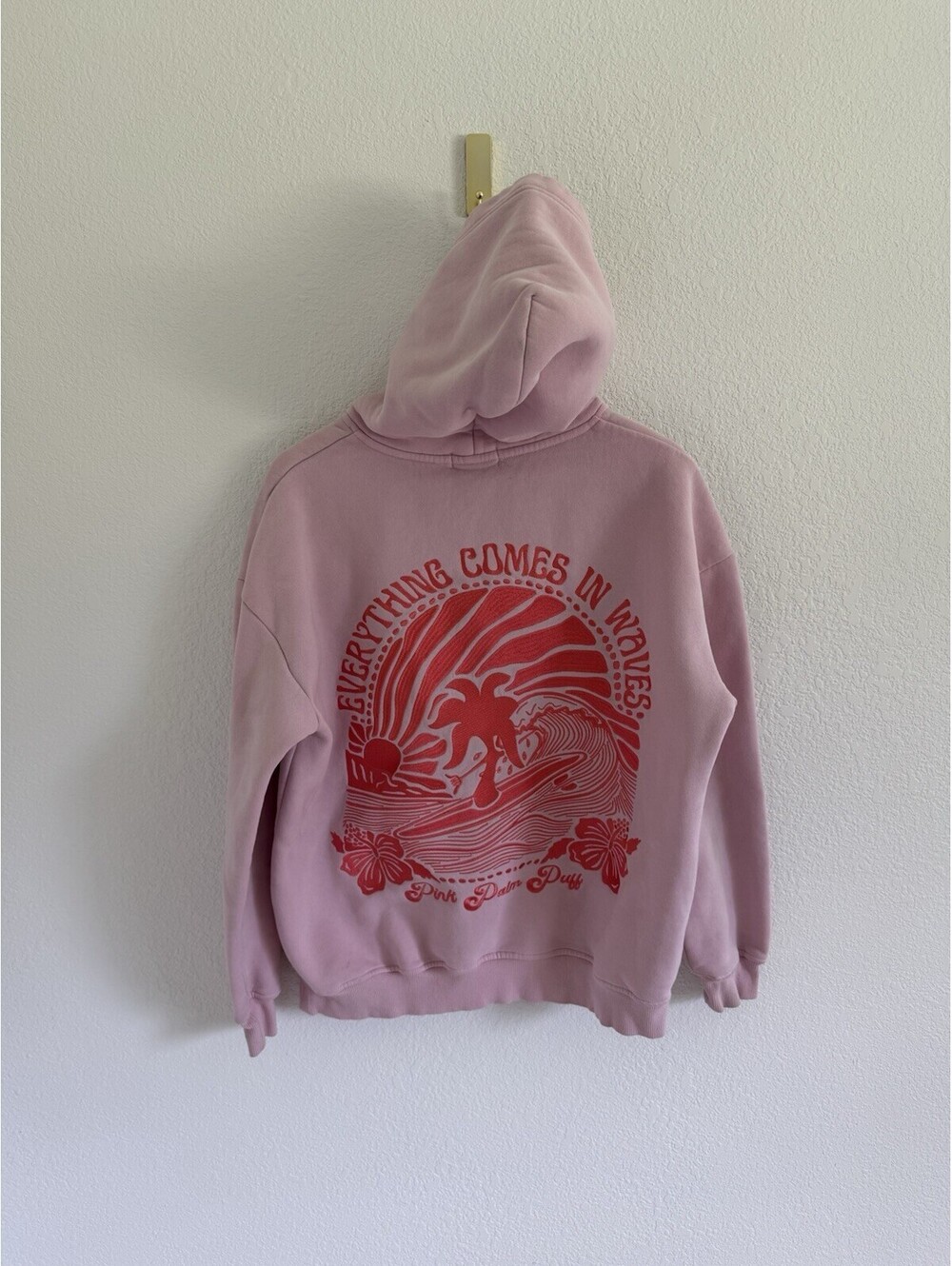 Pink Palm Puff Graphic Hoodie Sweatshirt - Picture 7 of 7